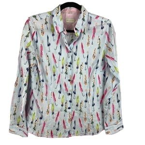 MILANO Italy Light Blue Pink Umbrella Button Down Cotton Shirt Small 38EU